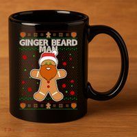 Funny Ginger Beard Man Ugly Christmas Sweater 11oz C Handle Ceramic Mug