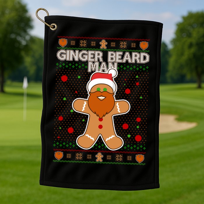 Funny Ginger Beard Man Ugly Christmas Sweater Golf Towel