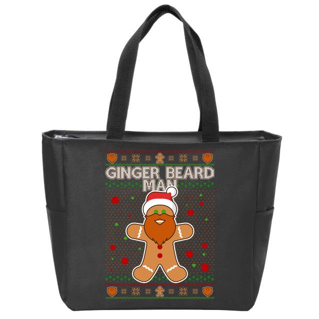 Funny Ginger Beard Man Ugly Christmas Sweater Zip Tote Bag