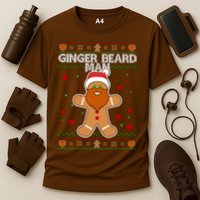 Funny Ginger Beard Man Ugly Christmas Sweater Cooling Performance Crew T-Shirt
