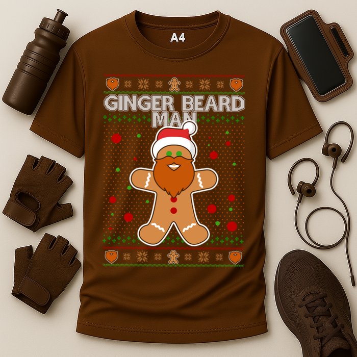 Funny Ginger Beard Man Ugly Christmas Sweater Cooling Performance Crew T-Shirt