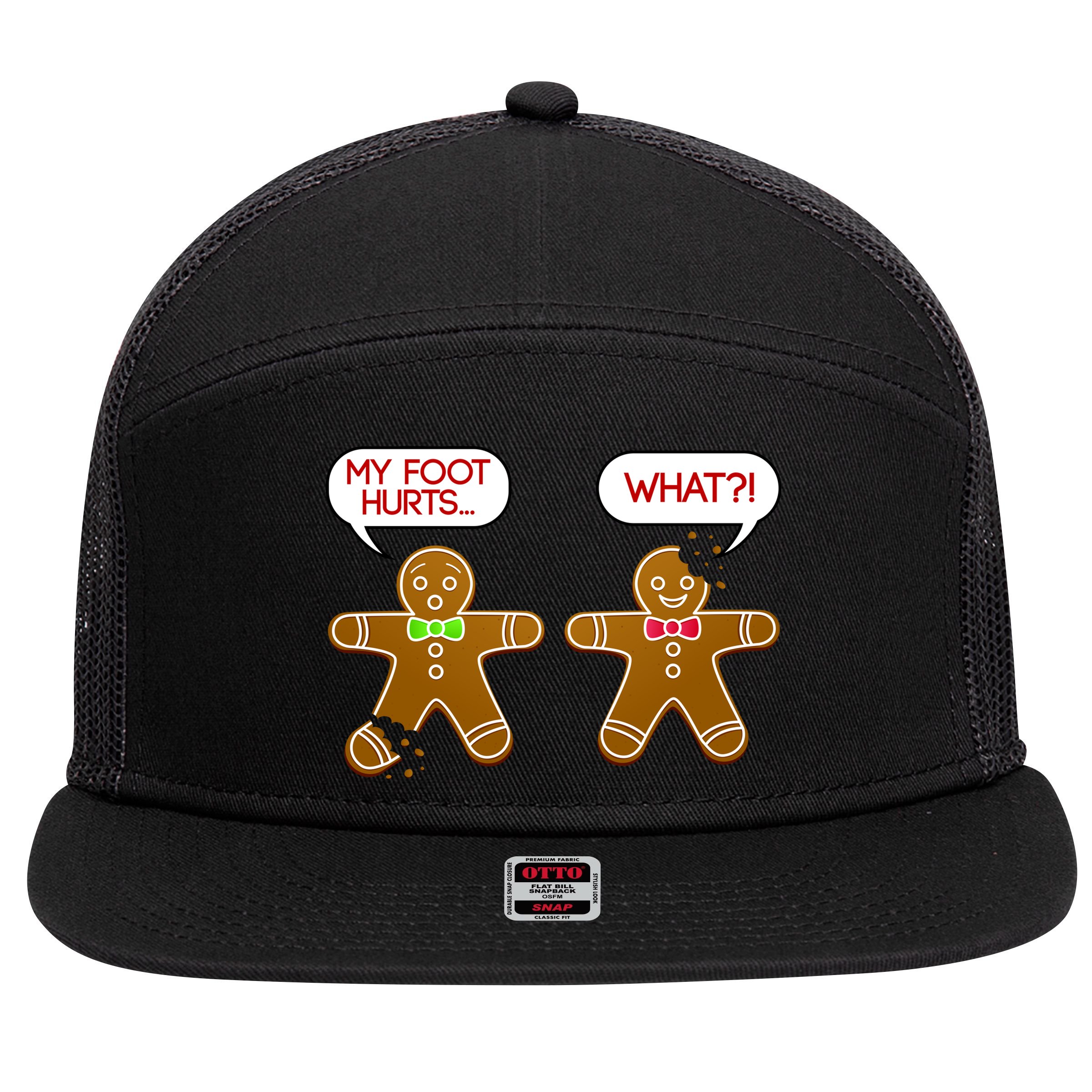 Funny Gingerbread Christmas 7 Panel Mesh Trucker Snapback Hat