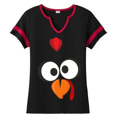 Funny Gobble Turkey Face Ladies Halftime Notch Neck Tee