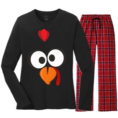 Funny Gobble Turkey Face Women's Long Sleeve Flannel Pajama Set 