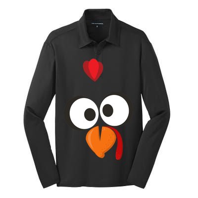 Funny Gobble Turkey Face Silk Touch Performance Long Sleeve Polo