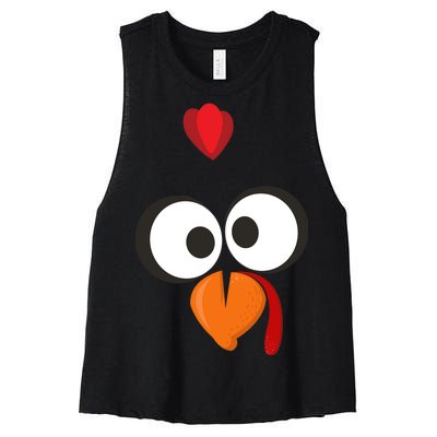 Funny Gobble Turkey Face Women's Racerback Cropped Tank