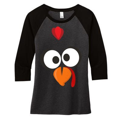 Funny Gobble Turkey Face Women's Tri-Blend 3/4-Sleeve Raglan Shirt