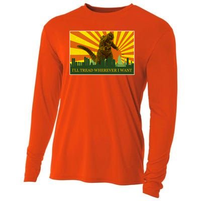 Funny Godzilla I'll Tread Wherever I Want Meme Cooling Performance Long Sleeve Crew