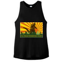 Funny Godzilla I'll Tread Wherever I Want Meme Ladies PosiCharge Tri-Blend Wicking Tank