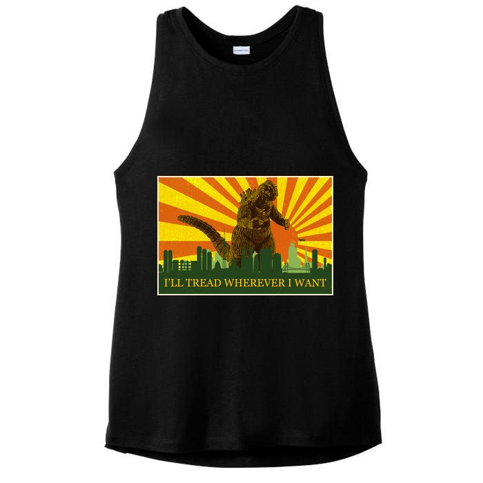 Funny Godzilla I'll Tread Wherever I Want Meme Ladies PosiCharge Tri-Blend Wicking Tank