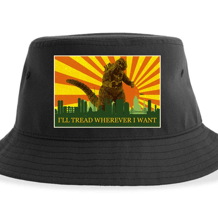 Funny Godzilla I'll Tread Wherever I Want Meme Sustainable Bucket Hat