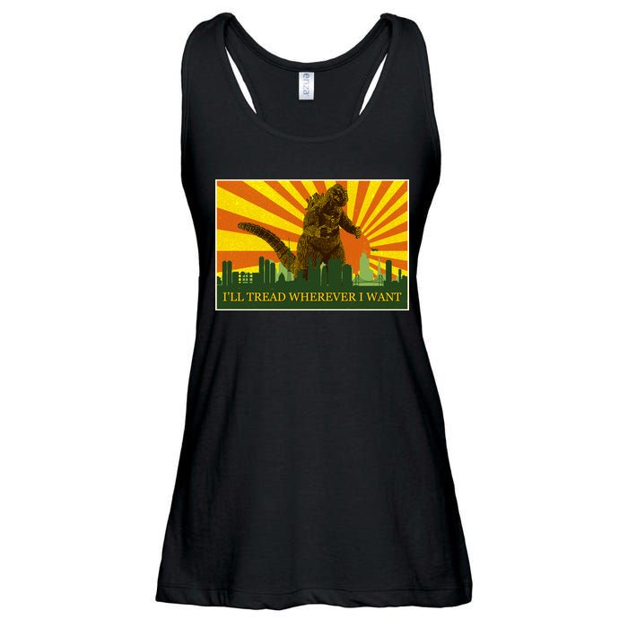 Funny Godzilla I'll Tread Wherever I Want Meme Ladies Essential Flowy Tank