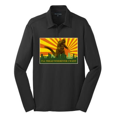 Funny Godzilla I'll Tread Wherever I Want Meme Silk Touch Performance Long Sleeve Polo