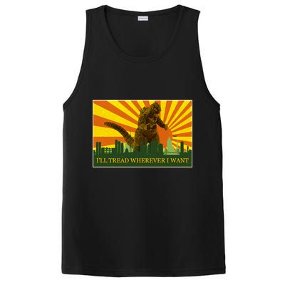 Funny Godzilla I'll Tread Wherever I Want Meme PosiCharge Competitor Tank