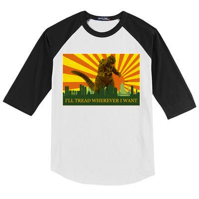 Funny Godzilla I'll Tread Wherever I Want Meme Kids Colorblock Raglan Jersey