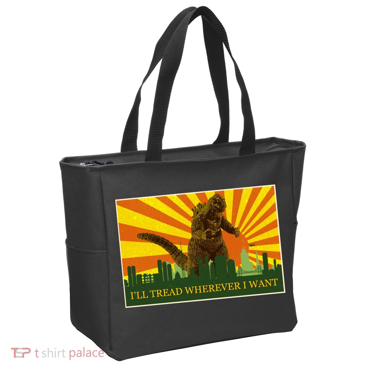 Funny Godzilla I'll Tread Wherever I Want Meme Zip Tote Bag