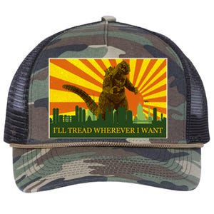 Funny Godzilla I'll Tread Wherever I Want Meme Retro Rope Trucker Hat Cap