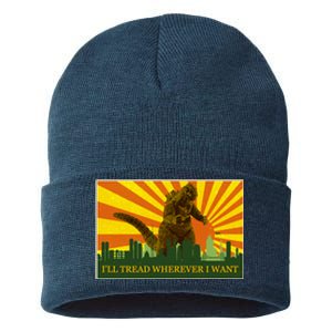 Funny Godzilla I'll Tread Wherever I Want Meme Sustainable Knit Beanie