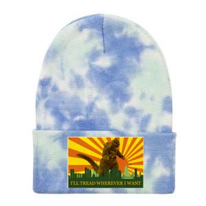 Funny Godzilla I'll Tread Wherever I Want Meme Tie Dye 12in Knit Beanie