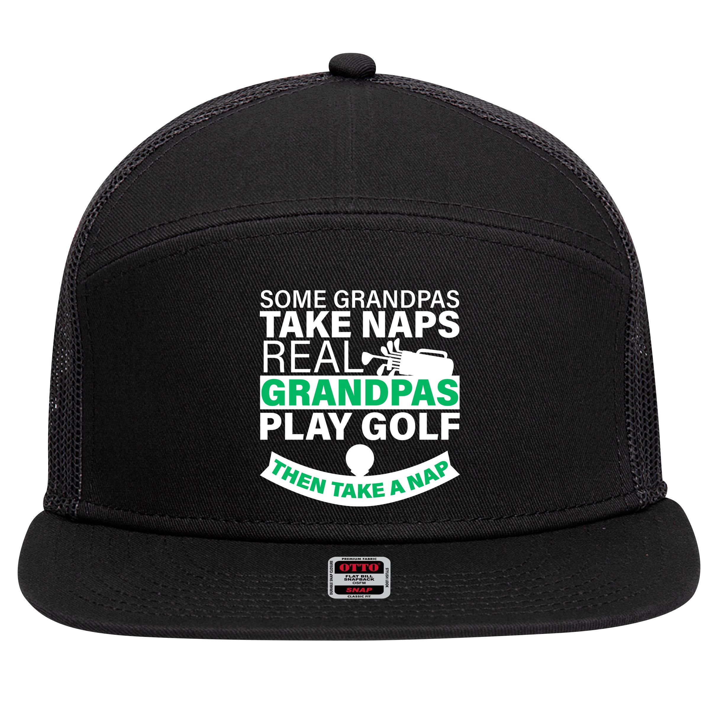 Funny Golf Grandpa 7 Panel Mesh Trucker Snapback Hat