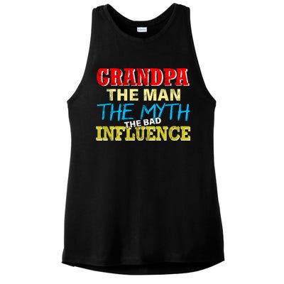 Funny Grandpa Man Myth The Bad Influence Ladies PosiCharge Tri-Blend Wicking Tank