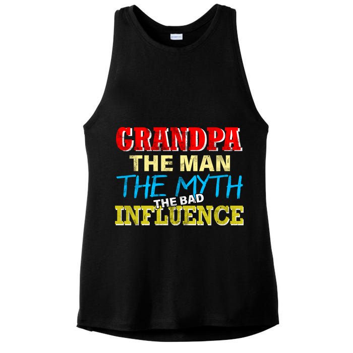 Funny Grandpa Man Myth The Bad Influence Ladies PosiCharge Tri-Blend Wicking Tank