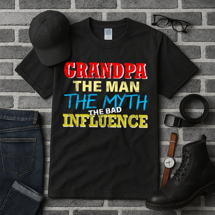 Funny Grandpa Man Myth The Bad Influence Tall T-Shirt