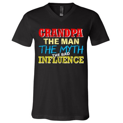 Funny Grandpa Man Myth The Bad Influence V-Neck T-Shirt