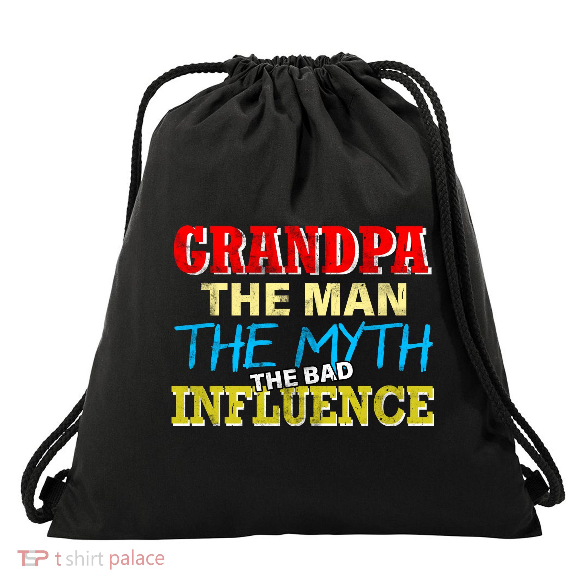 Funny Grandpa Man Myth The Bad Influence Drawstring Bag