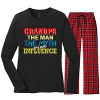 Funny Grandpa Man Myth The Bad Influence Women's Long Sleeve Flannel Pajama Set 