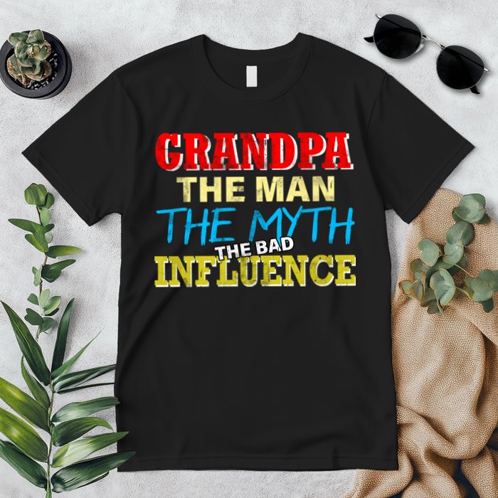 Funny Grandpa Man Myth The Bad Influence Premium T-Shirt