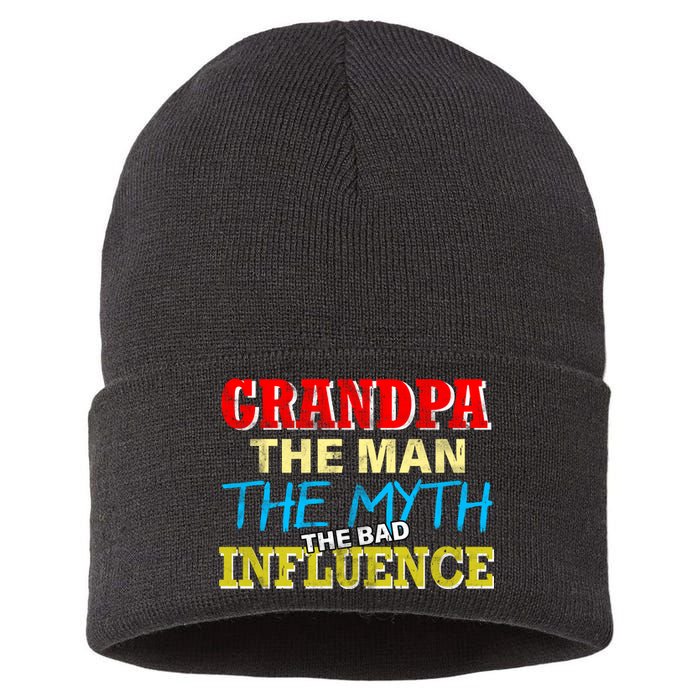 Funny Grandpa Man Myth The Bad Influence Sustainable Knit Beanie