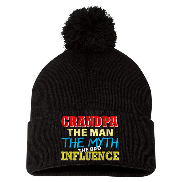 Funny Grandpa Man Myth The Bad Influence Pom Pom 12in Knit Beanie