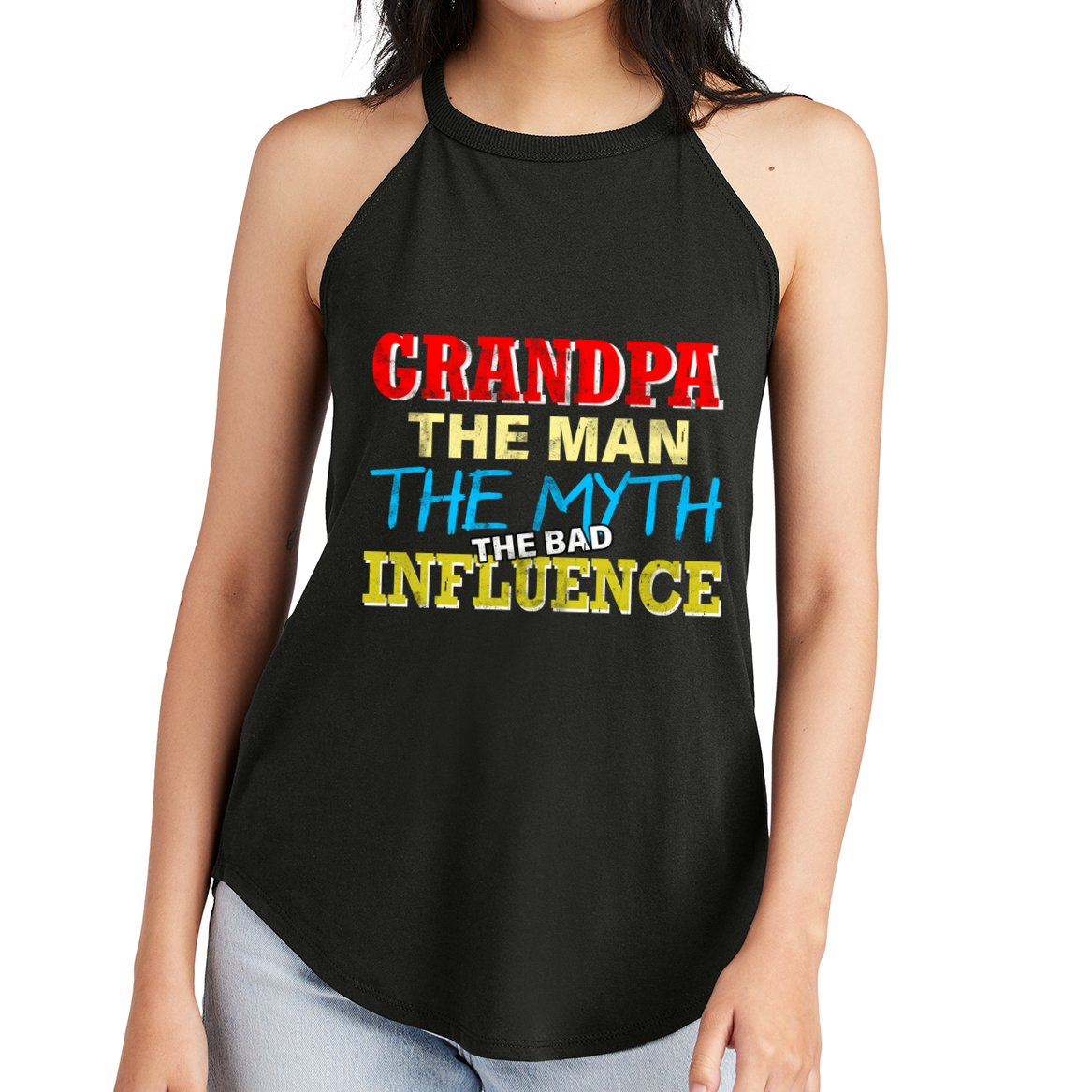 Funny Grandpa Man Myth The Bad Influence Women's Perfect Tri Rocker Tank