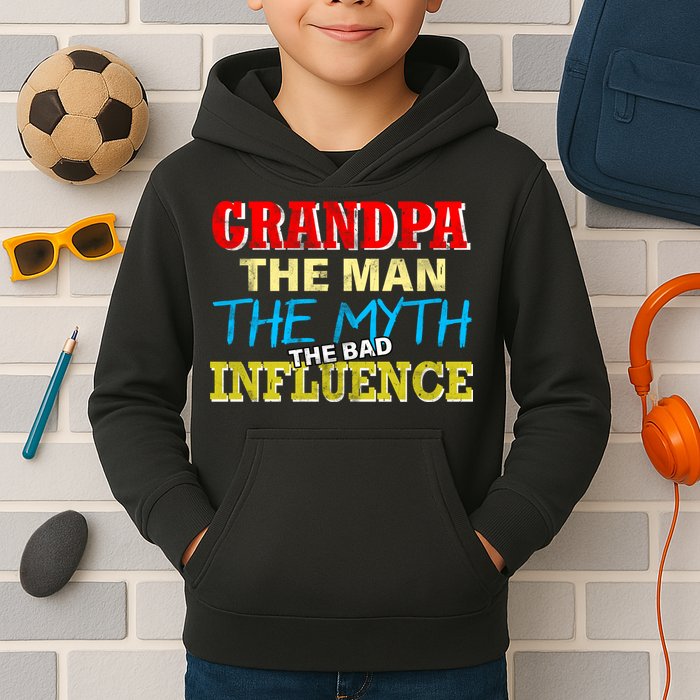 Funny Grandpa Man Myth The Bad Influence Kids Hoodie