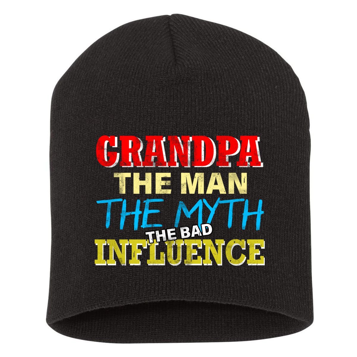 Funny Grandpa Man Myth The Bad Influence Short Acrylic Beanie