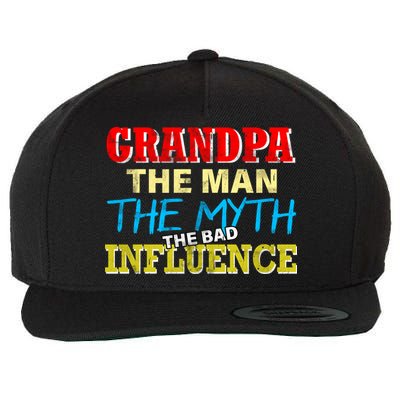 Funny Grandpa Man Myth The Bad Influence Wool Snapback Cap