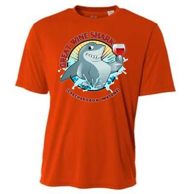 Funny Great Wine Shark Emblem Cooling Performance Crew T-Shirt