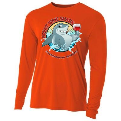 Funny Great Wine Shark Emblem Cooling Performance Long Sleeve Crew