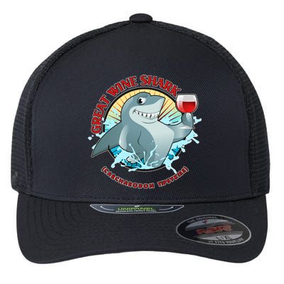 Funny Great Wine Shark Emblem Flexfit Unipanel Trucker Cap