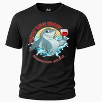 Funny Great Wine Shark Emblem Cooling Performance Crew T-Shirt
