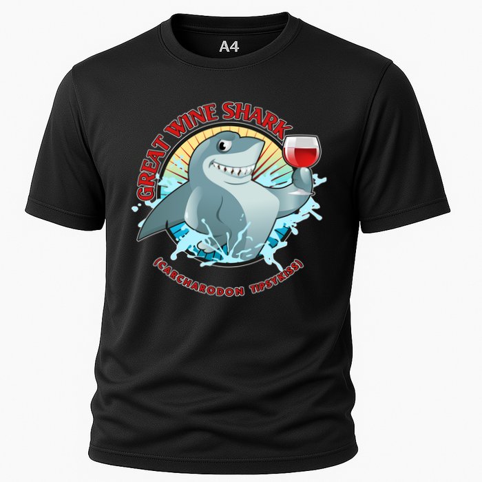 Funny Great Wine Shark Emblem Cooling Performance Crew T-Shirt