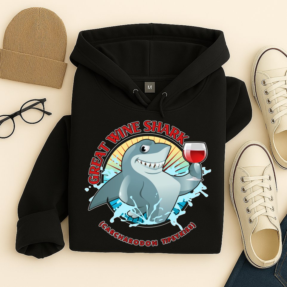 Funny Great Wine Shark Emblem Hoodie