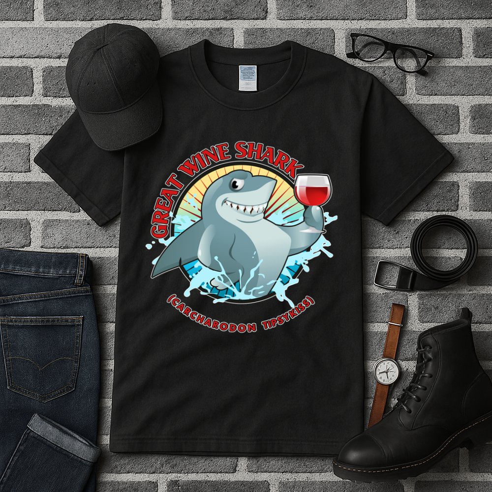 Funny Great Wine Shark Emblem Tall T-Shirt