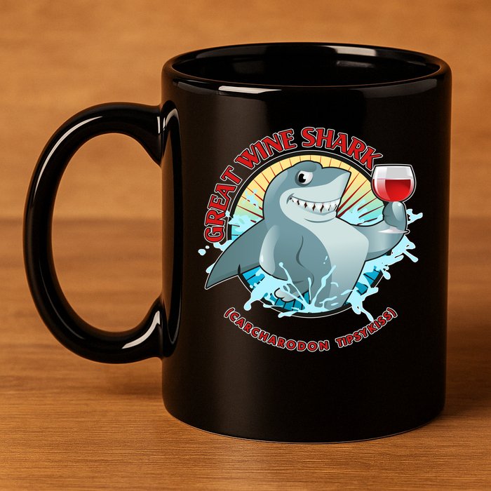 Funny Great Wine Shark Emblem 11oz C Handle Ceramic Mug