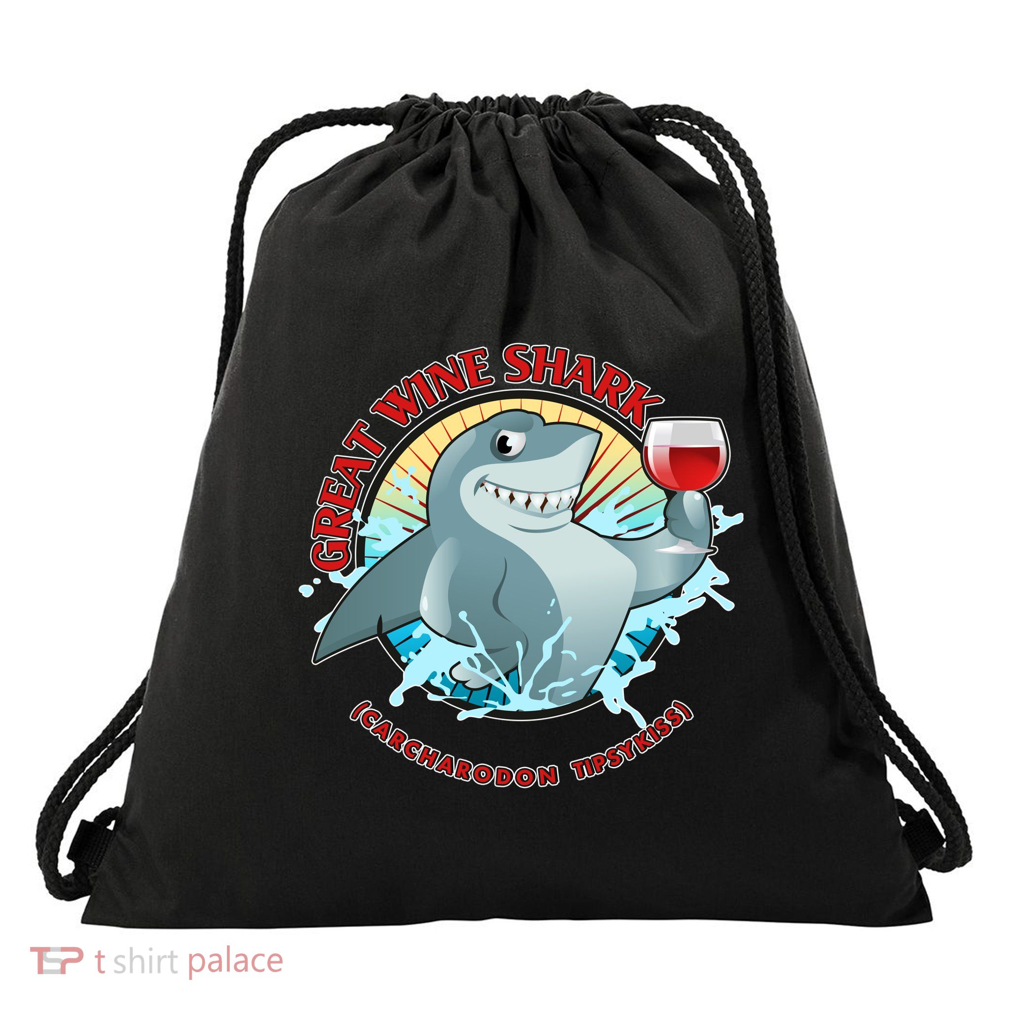 Funny Great Wine Shark Emblem Drawstring Bag