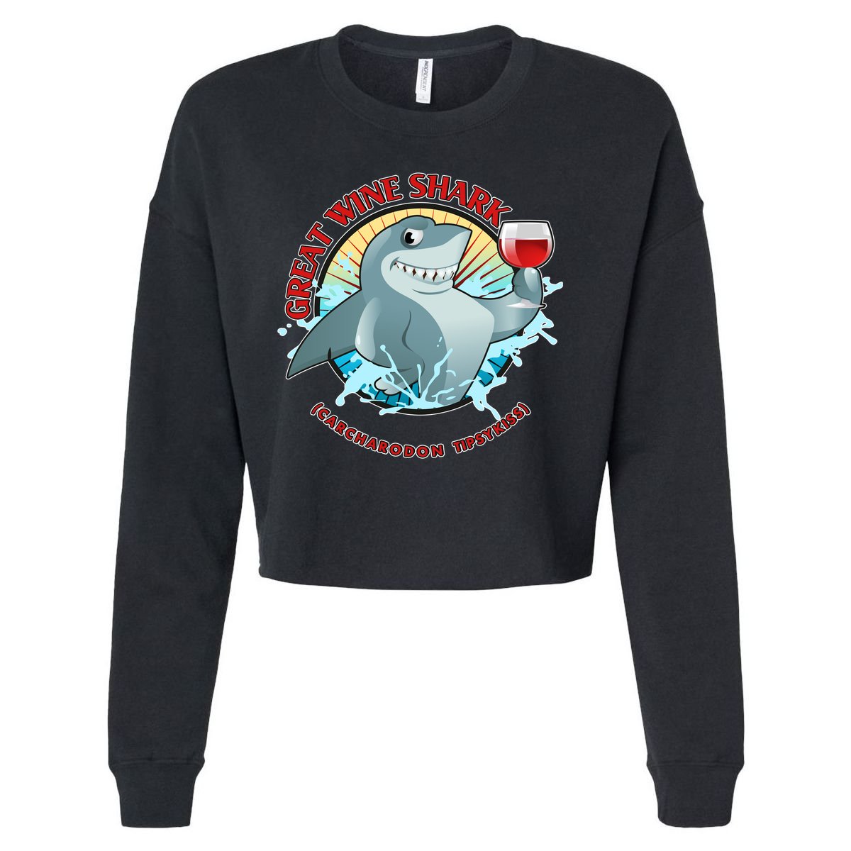 Funny Great Wine Shark Emblem Cropped Pullover Crew