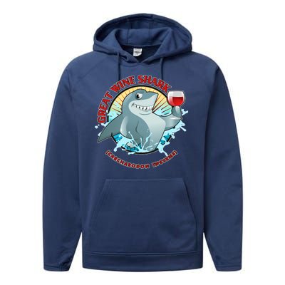 Funny Great Wine Shark Emblem Performance Fleece Hoodie