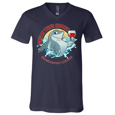 Funny Great Wine Shark Emblem V-Neck T-Shirt