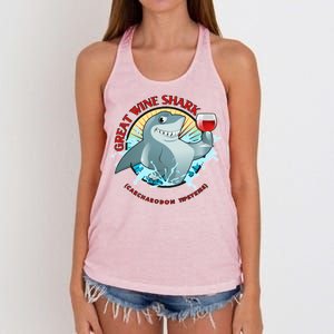 Funny Great Wine Shark Emblem Women's Knotted Racerback Tank